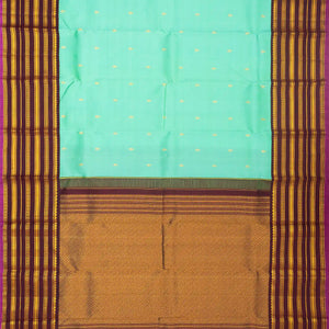 Turquoise Handloom Kanchipuram Korvai Silk Saree With Buttas