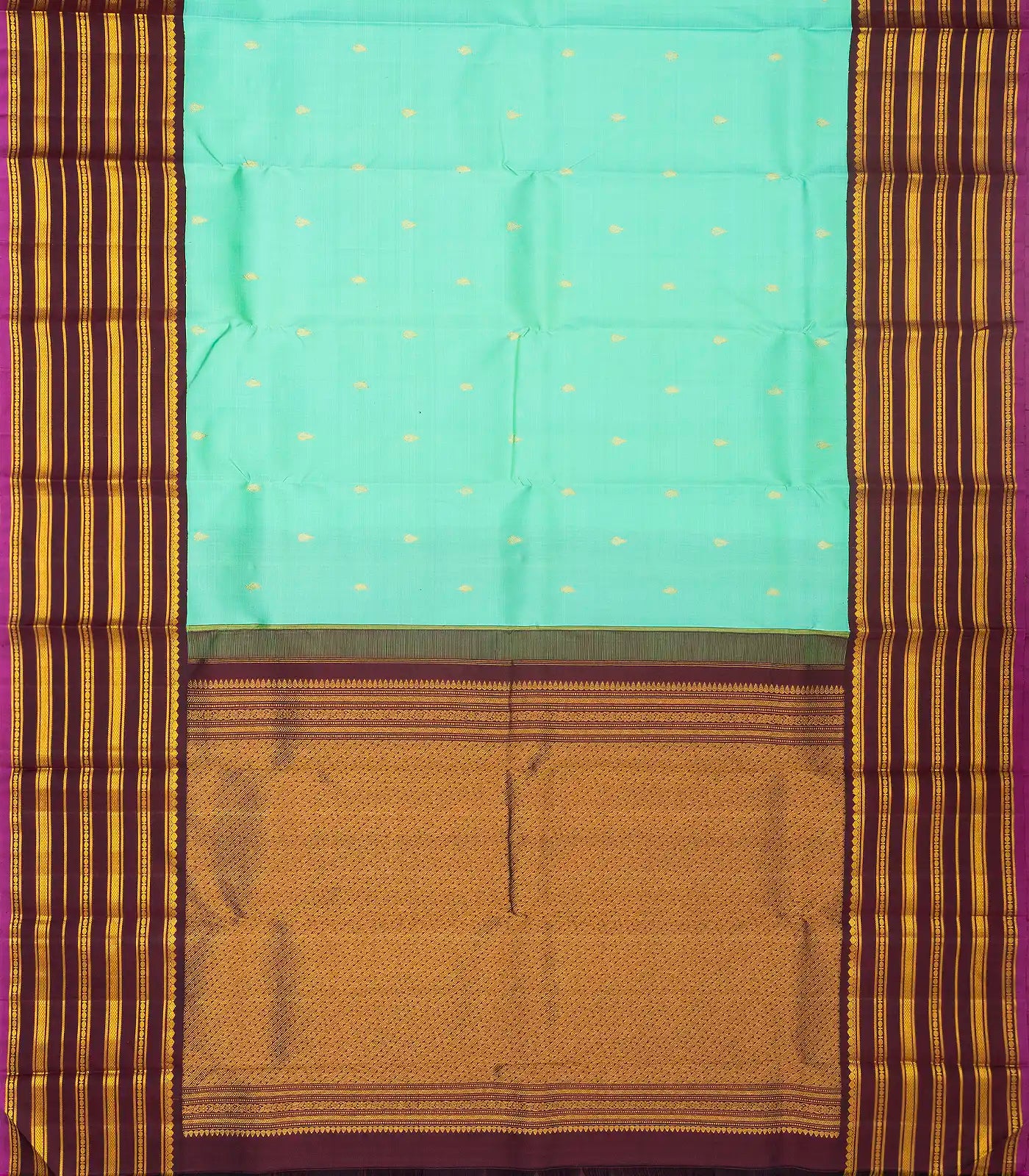 Turquoise Handloom Kanchipuram Korvai Silk Saree With Buttas
