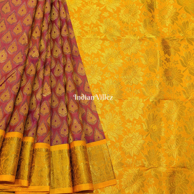 Rose Pink Golden Pure Kanjivaram Silk Saree