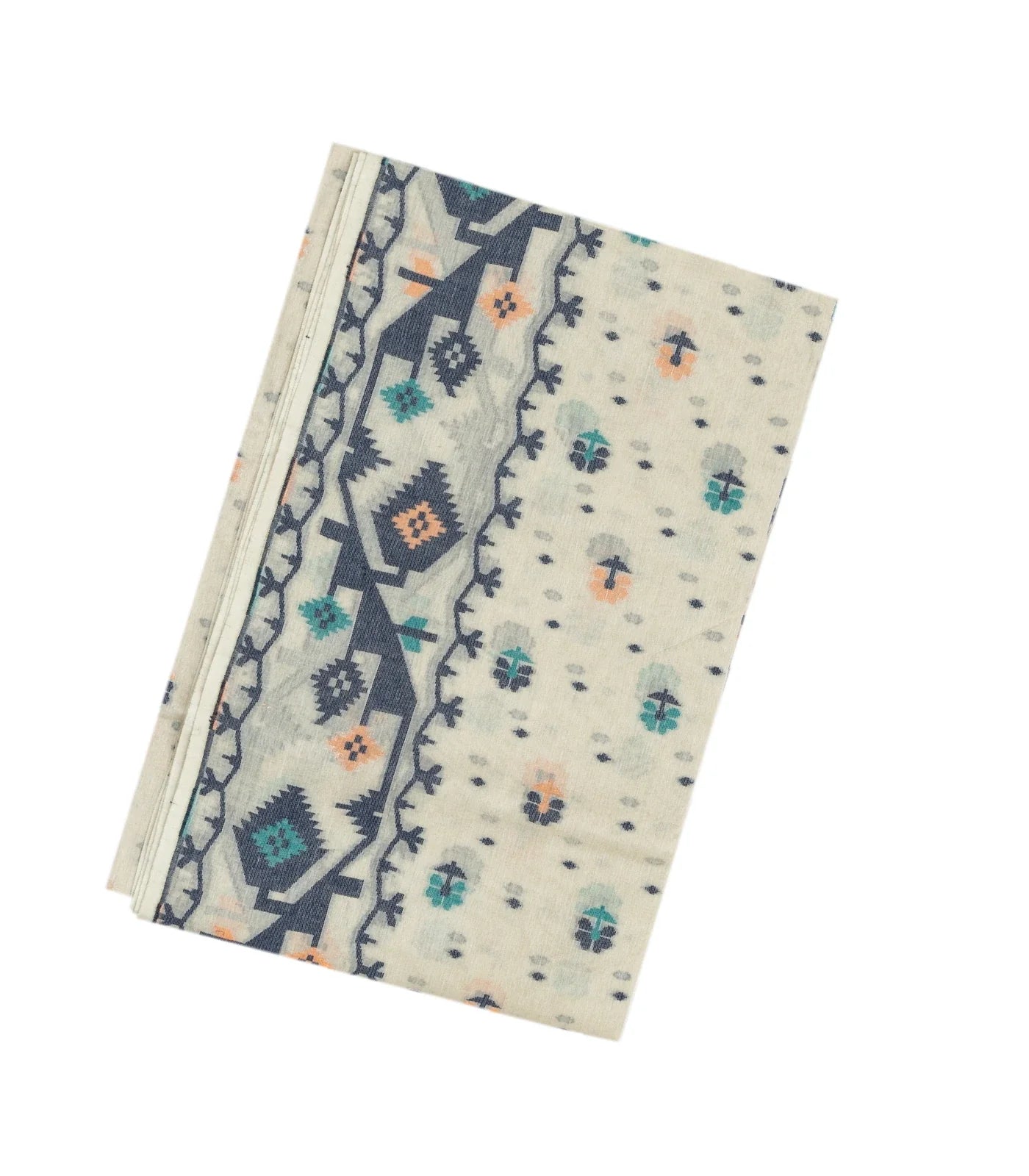 Off White Bengal Cotton Saree With Floral Motifs