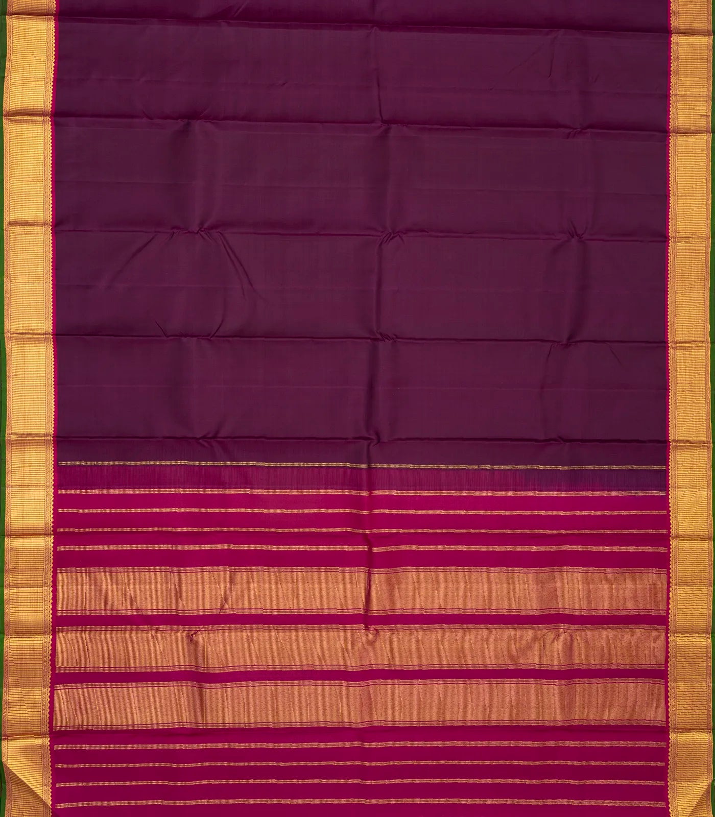 Magenta Handloom Kanchipuram Silk Saree With Solid Zari Border