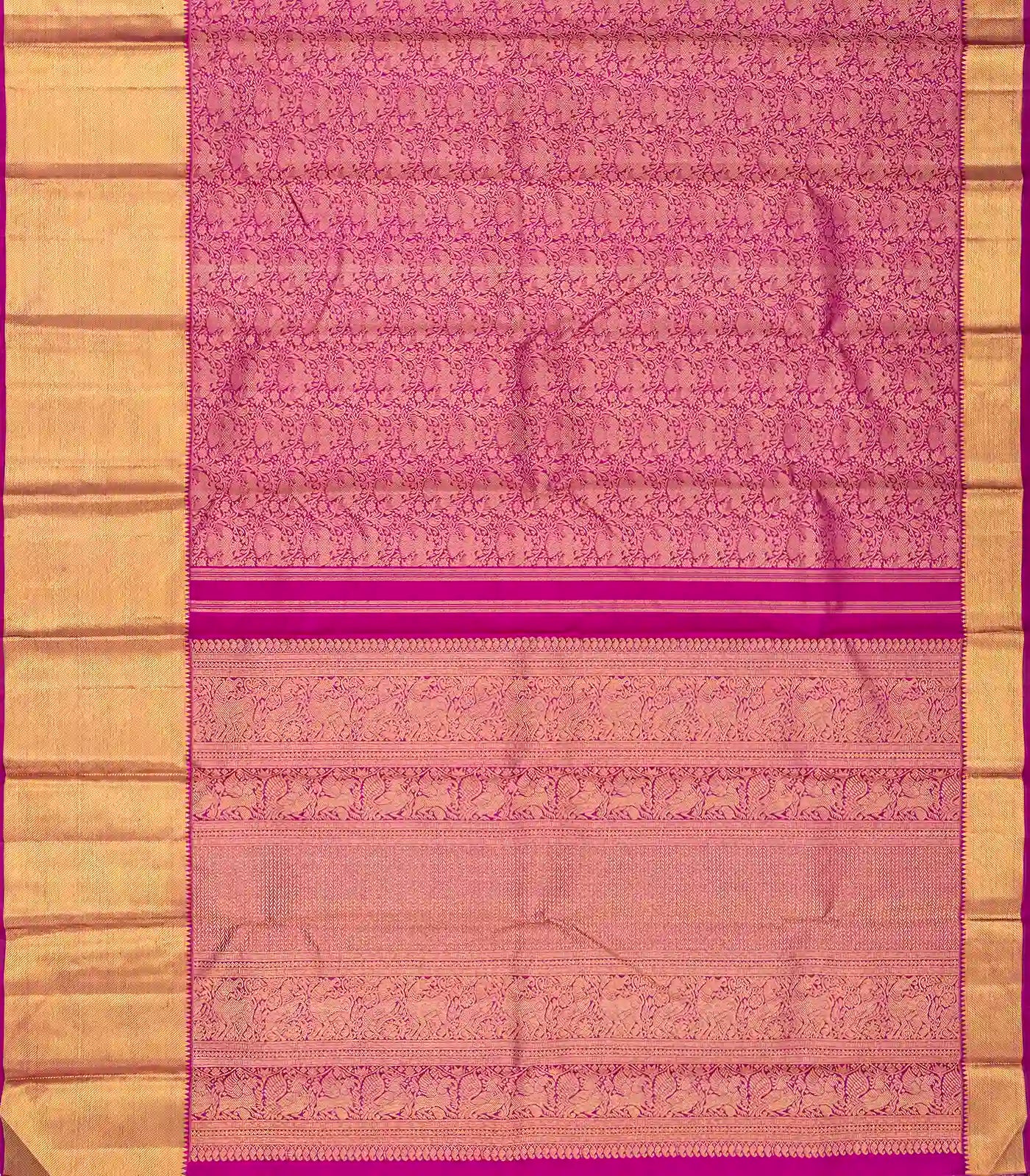 Hot Pink Handloom Kanchipuram Silk Saree With Gandaberunda Motifs