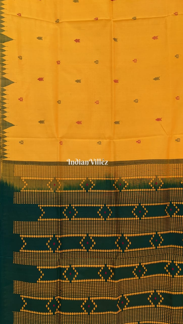 Yellow Sambalpuri Ikat Tussar Silk Saree