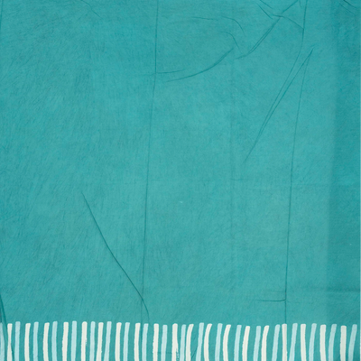 Cyan Woven Jaipur Cotton Saree Printed With Floral  Motifs