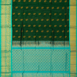 Dark Green Handloom Silk Cotton Saree With Floral Buttas