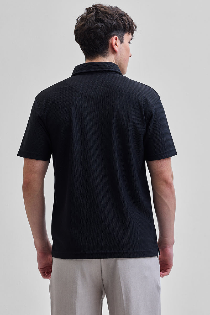 Black Textured Polo T-Shirt