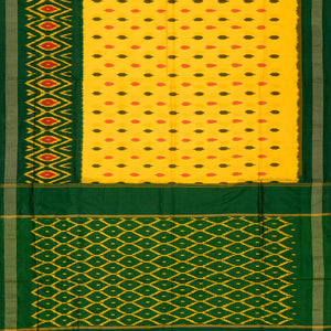Yellow Handloom Ikat Silk Saree With Triangle Motifs