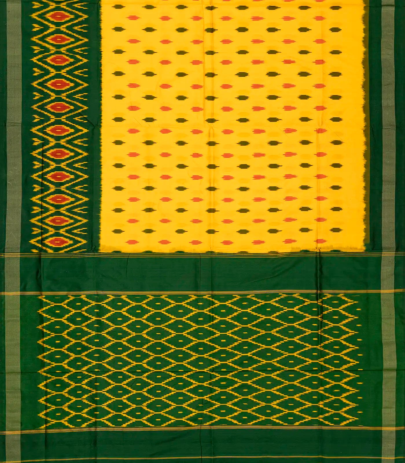 Yellow Handloom Ikat Silk Saree With Triangle Motifs