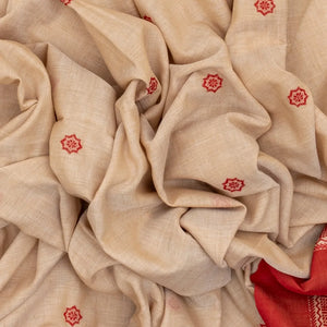 Taupe Handloom Bengal Cotton Saree With Red Border