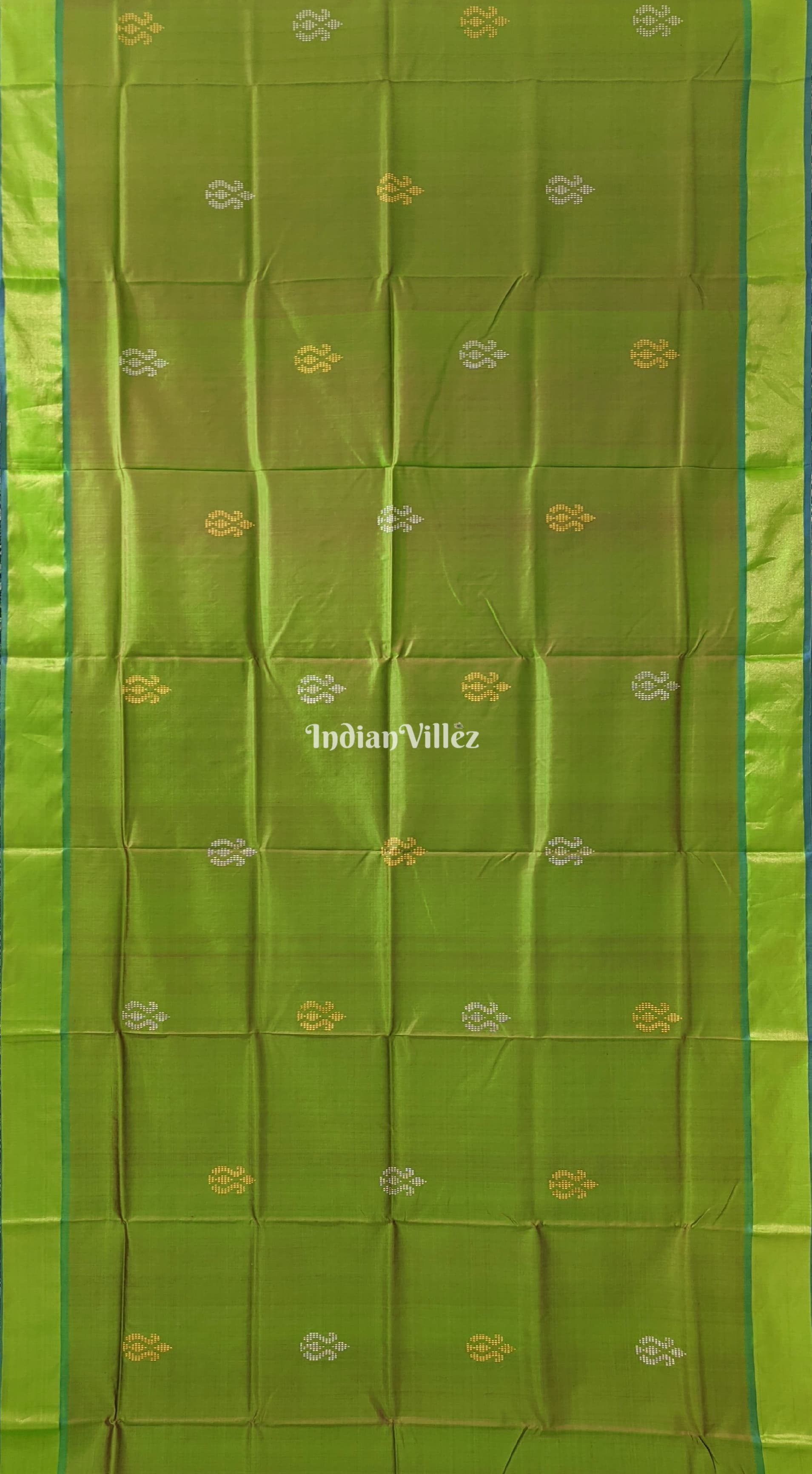 Parrot Green with Purple Handwoven Bishnupuri Silk Saree