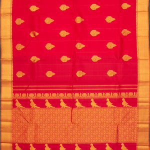 Crimson Handloom Kanchipuram Silk Saree With Annam Buttas