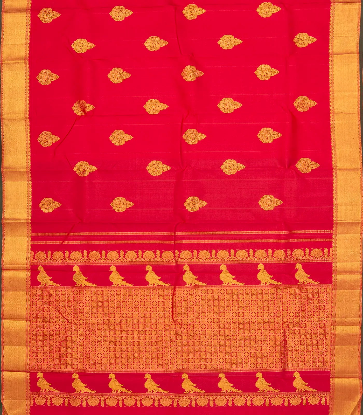 Crimson Handloom Kanchipuram Silk Saree With Annam Buttas