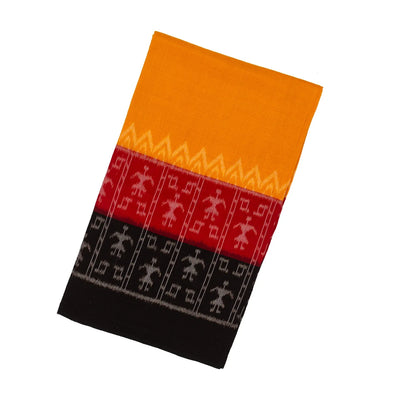 Mustard Handloom Orissa Cotton Saree With Tie & Dye Tribal Motifs