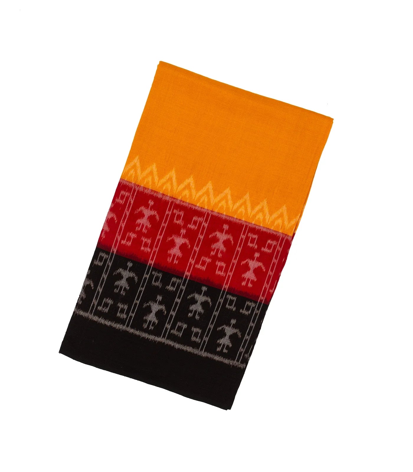 Mustard Handloom Orissa Cotton Saree With Tie & Dye Tribal Motifs