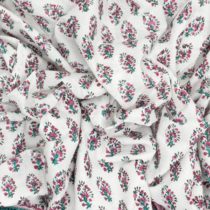 White Woven Jaipur Cotton Saree Printed With Pink Flower  Motifs