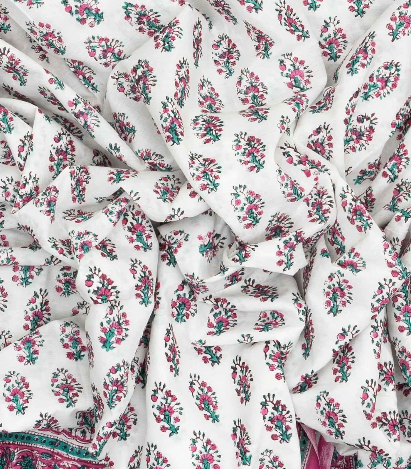 White Woven Jaipur Cotton Saree Printed With Pink Flower  Motifs