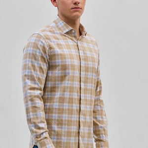 Beige Checks Slim Fit Shirt