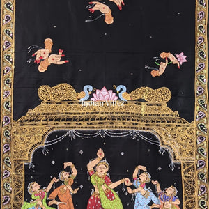 Black Nartaki Mudra Hand-Painted Pattachitra Saree