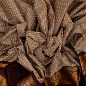 Dusty Pink Handloom Chettinad Cotton Saree With Zari Checks