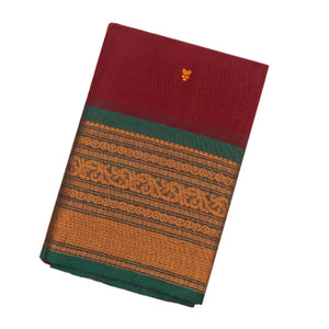 Crimson Handloom Chettinad Cotton Saree With Floral Buttas
