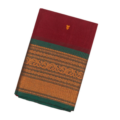 Crimson Handloom Chettinad Cotton Saree With Floral Buttas