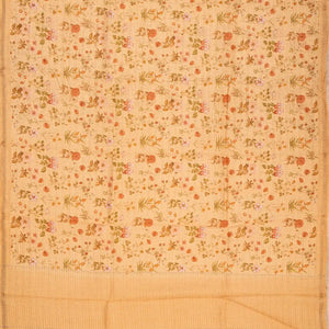Beige Handwoven Linen Saree Printed With Floral Motifs