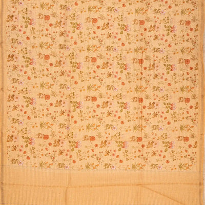 Beige Handwoven Linen Saree Printed With Floral Motifs