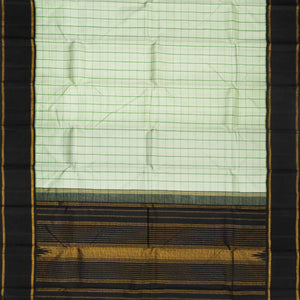 Shadow Green Handloom Kanchipuram Korvai Silk Saree With Checks