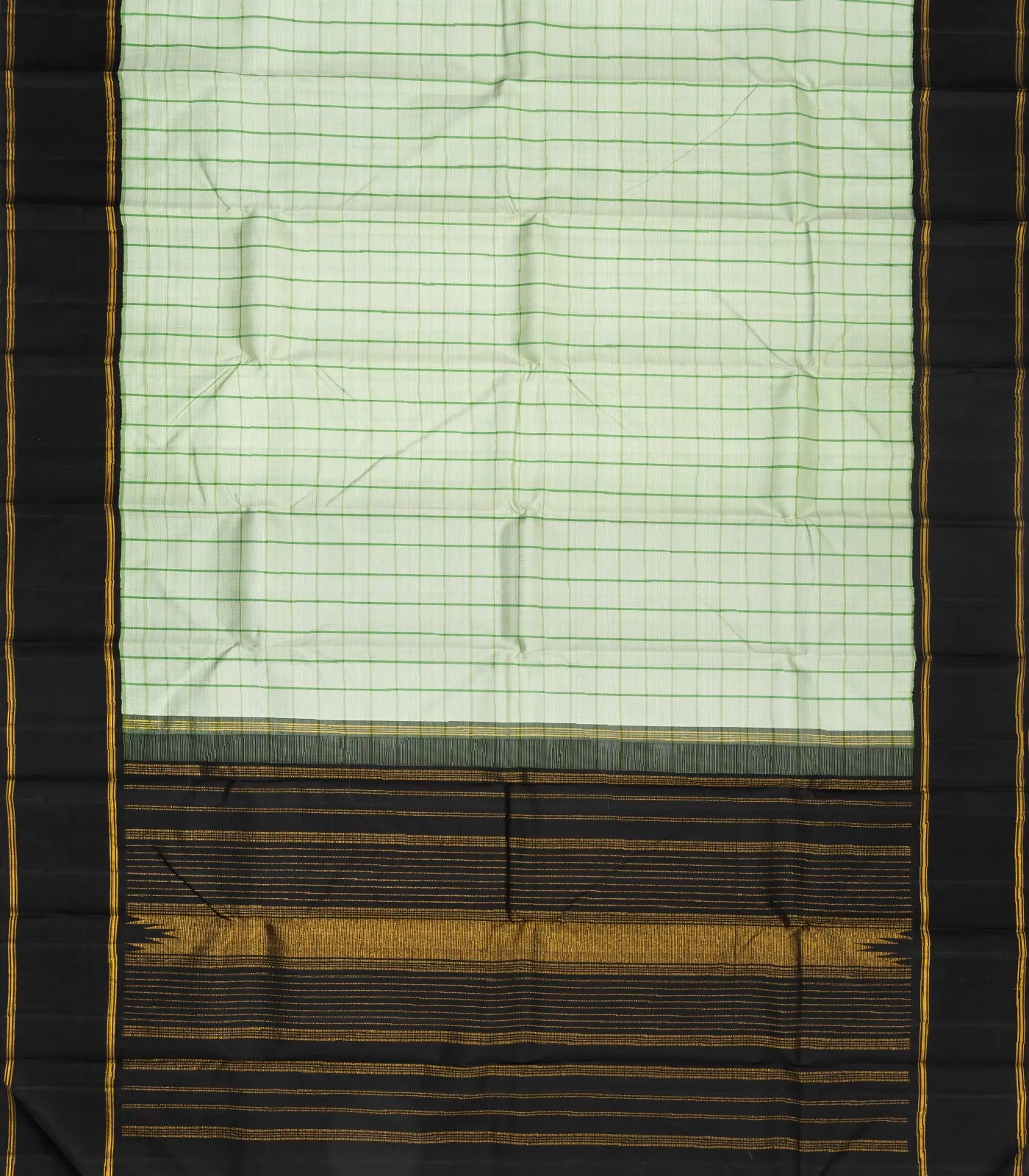 Shadow Green Handloom Kanchipuram Korvai Silk Saree With Checks