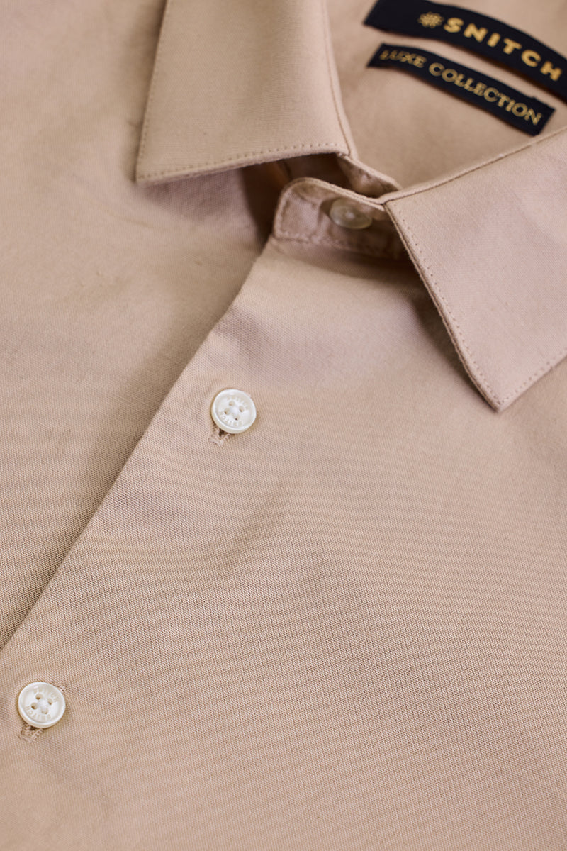 Beige Stretchable Slim Fit Shirt