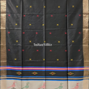 Black with Grey Handwoven Soft Silk Saree