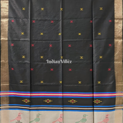 Black with Grey Handwoven Soft Silk Saree