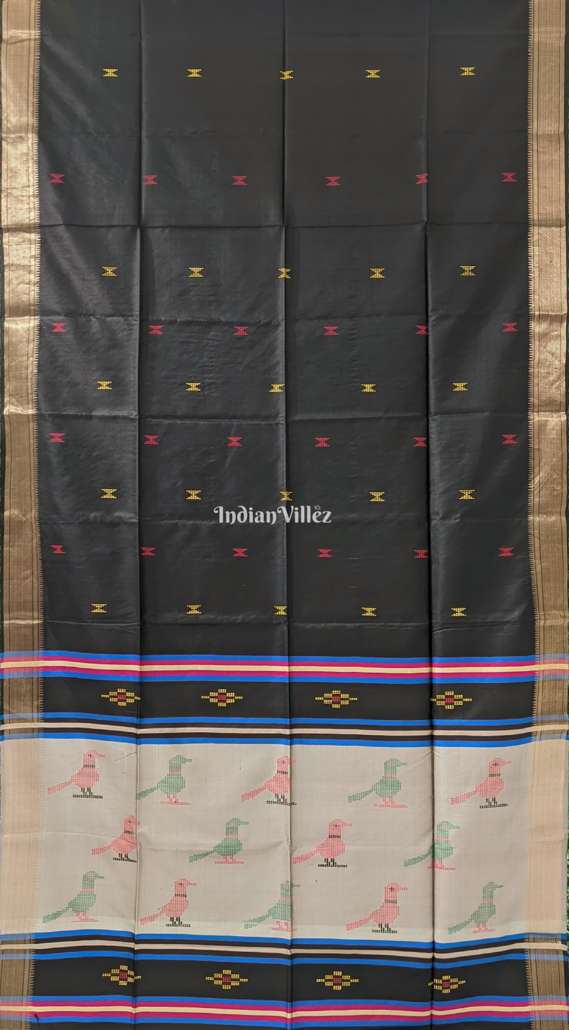 Black with Grey Handwoven Soft Silk Saree