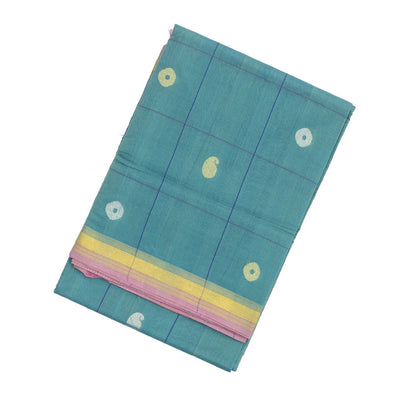 Steel Blue Handloom Venkatagiri Cotton Saree With Checks & Buttas