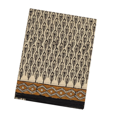 Taupe Woven Jaipur Cotton Saree With Black Printed Floral Motifs