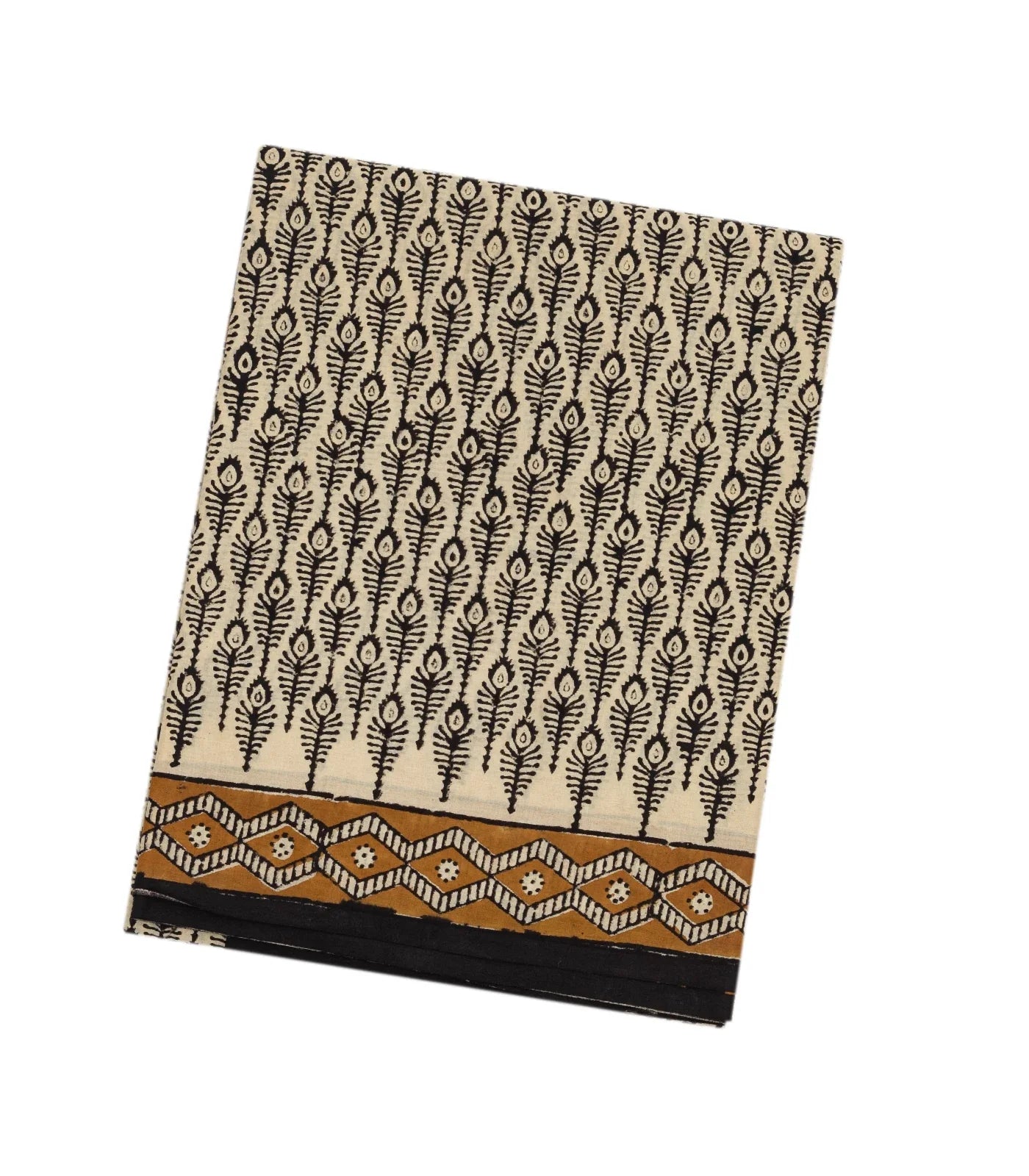 Taupe Woven Jaipur Cotton Saree With Black Printed Floral Motifs