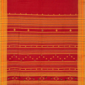 Red Handloom Bhujodi Cotton Saree With Square Buttas