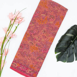 Dusty Pink Woven Digital Printed Chiffon Silk Saree With Floral Motifs