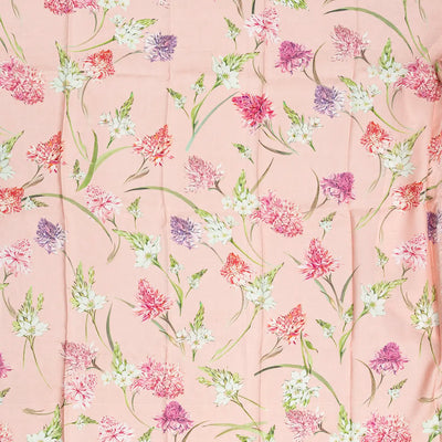 Light Peach Handloom Kanchipuram Silk Saree With Printed Border and Pallu