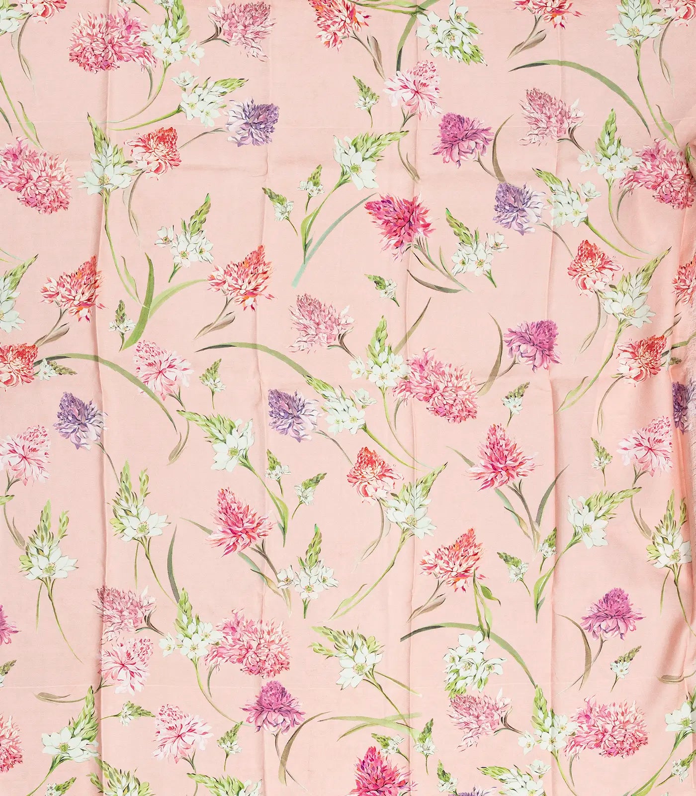 Light Peach Handloom Kanchipuram Silk Saree With Printed Border and Pallu