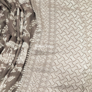 Grey Silver Banarasi Khaddi Georgette Saree