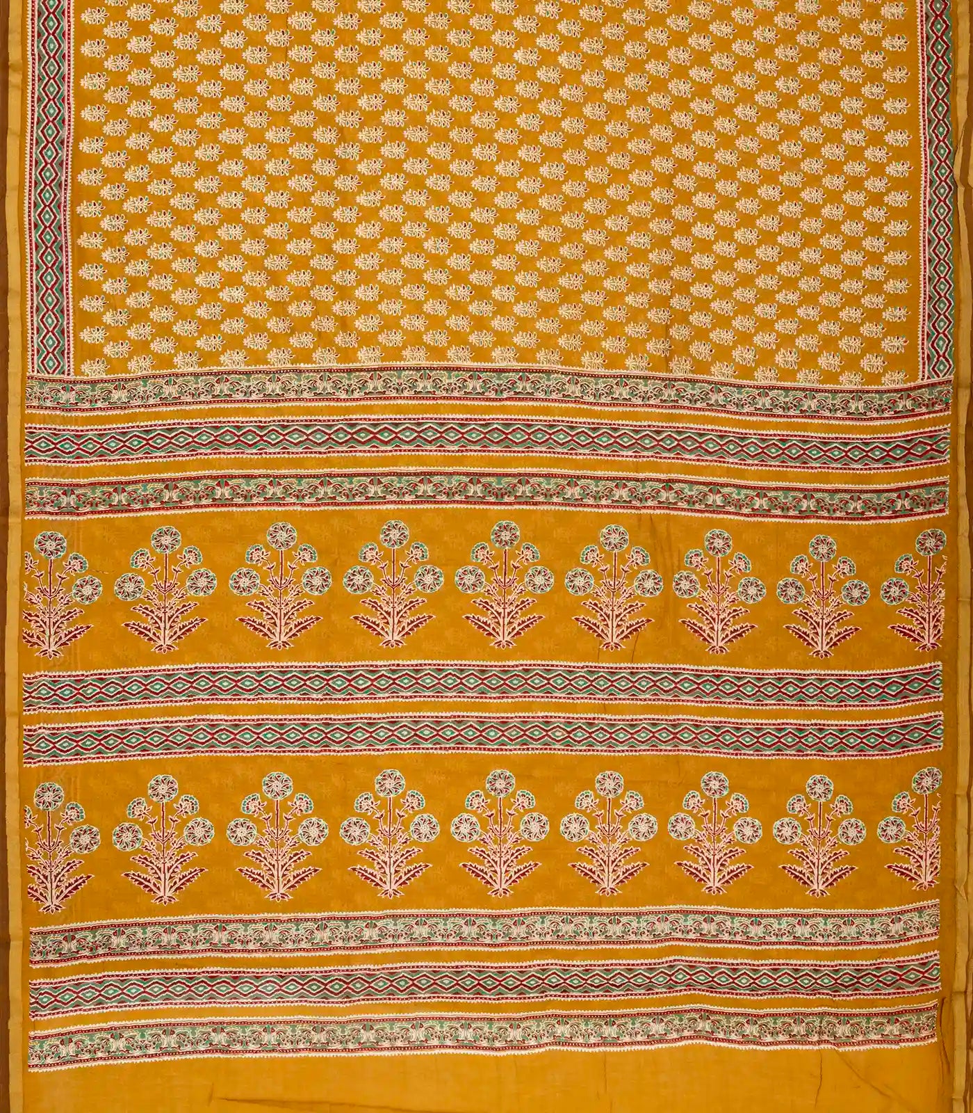 Oil Mustard Woven Jaipur Cotton Saree With Printed Floral Motifs