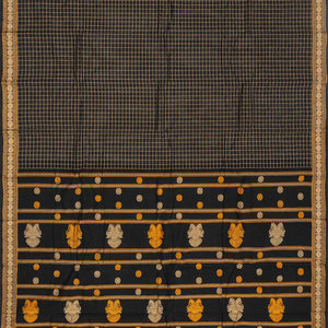 Black Handloom Kanchi Cotton Saree With Checks