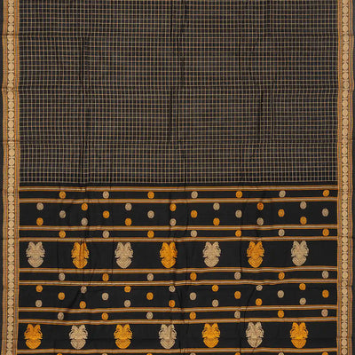 Black Handloom Kanchi Cotton Saree With Checks