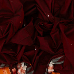 Maroon Handloom Orissa Cotton Saree With Tie & Dye Pallu