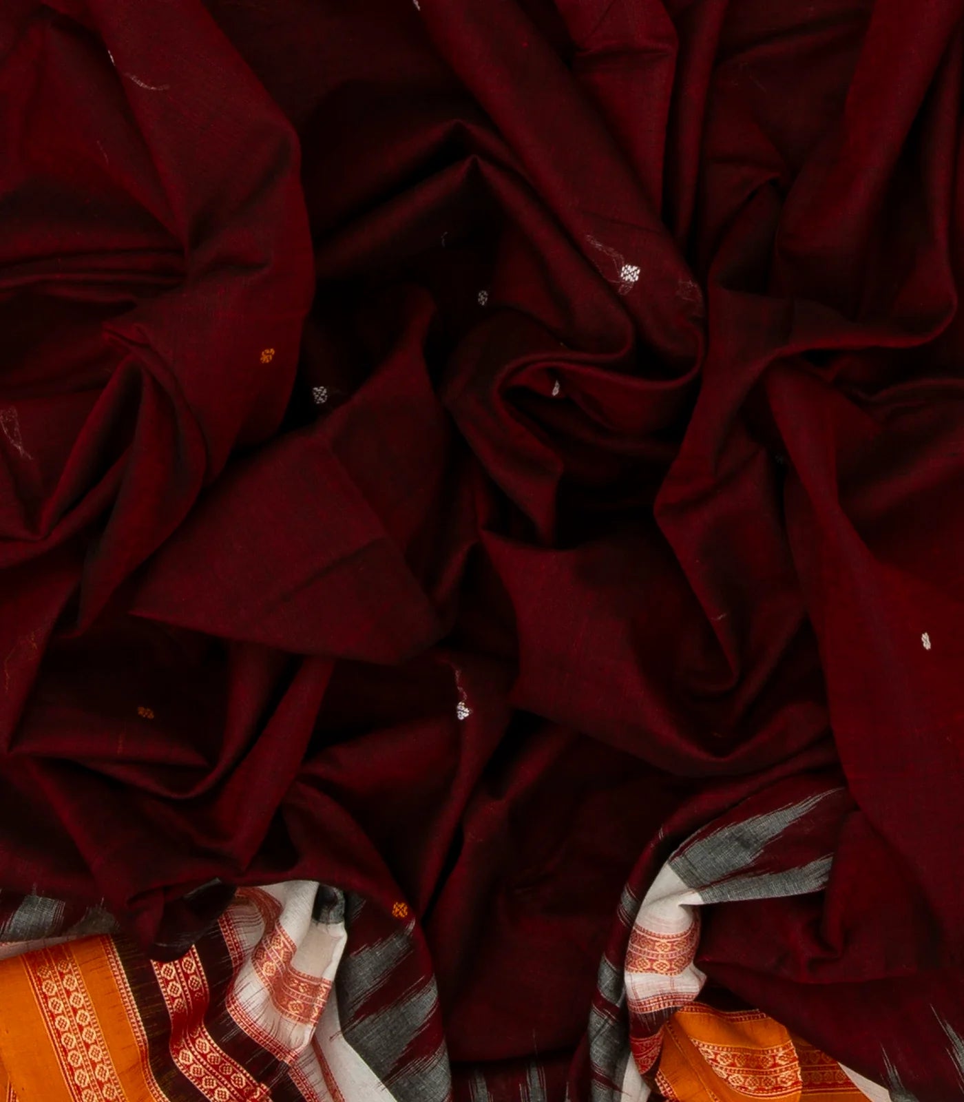 Maroon Handloom Orissa Cotton Saree With Tie & Dye Pallu