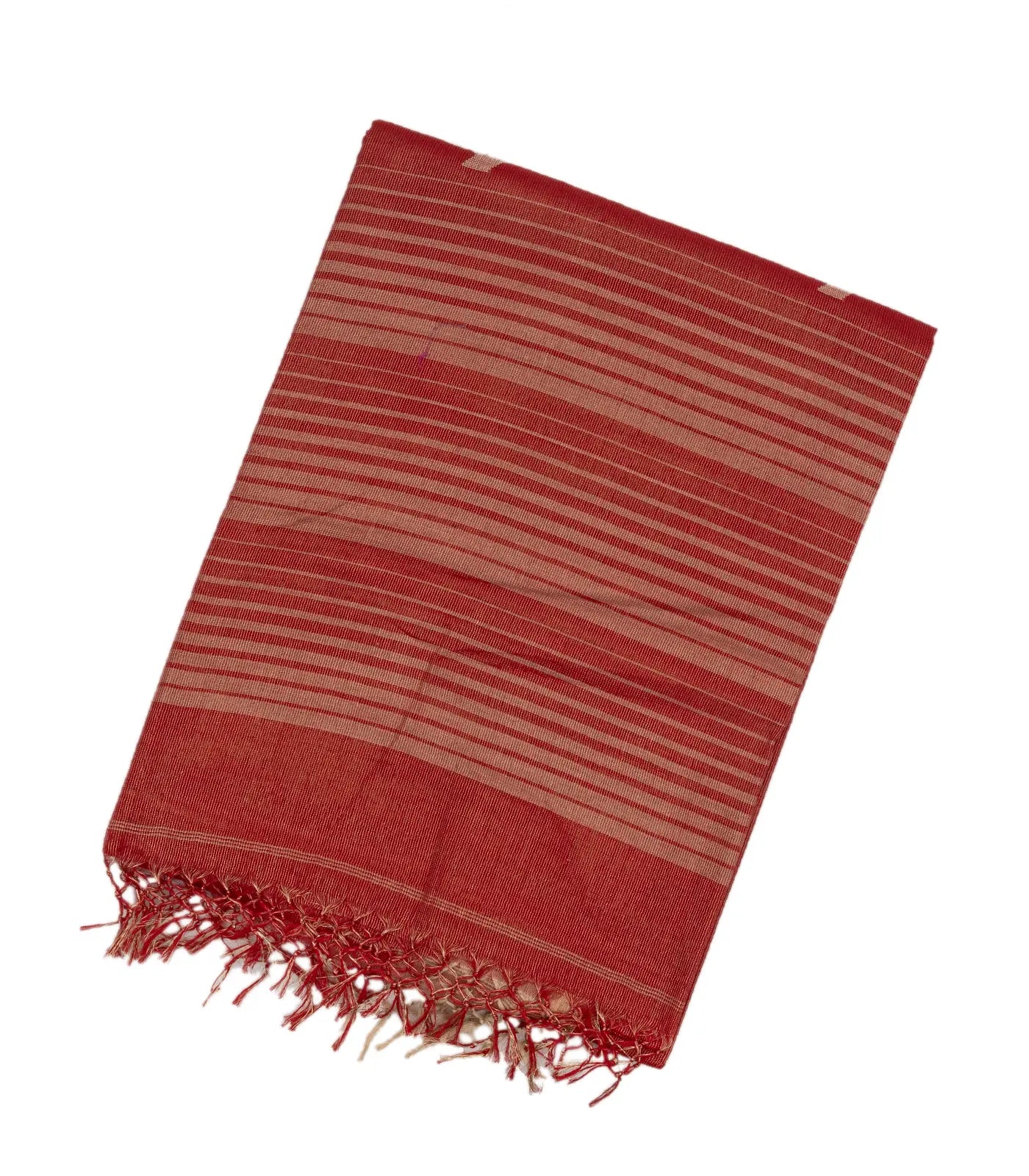 Red Handloom Bengal Cotton Saree With Floral Buttas & Stripes