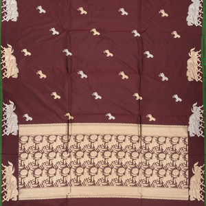 Brown Handloom Banarasi Silk Saree With Horse Buttas