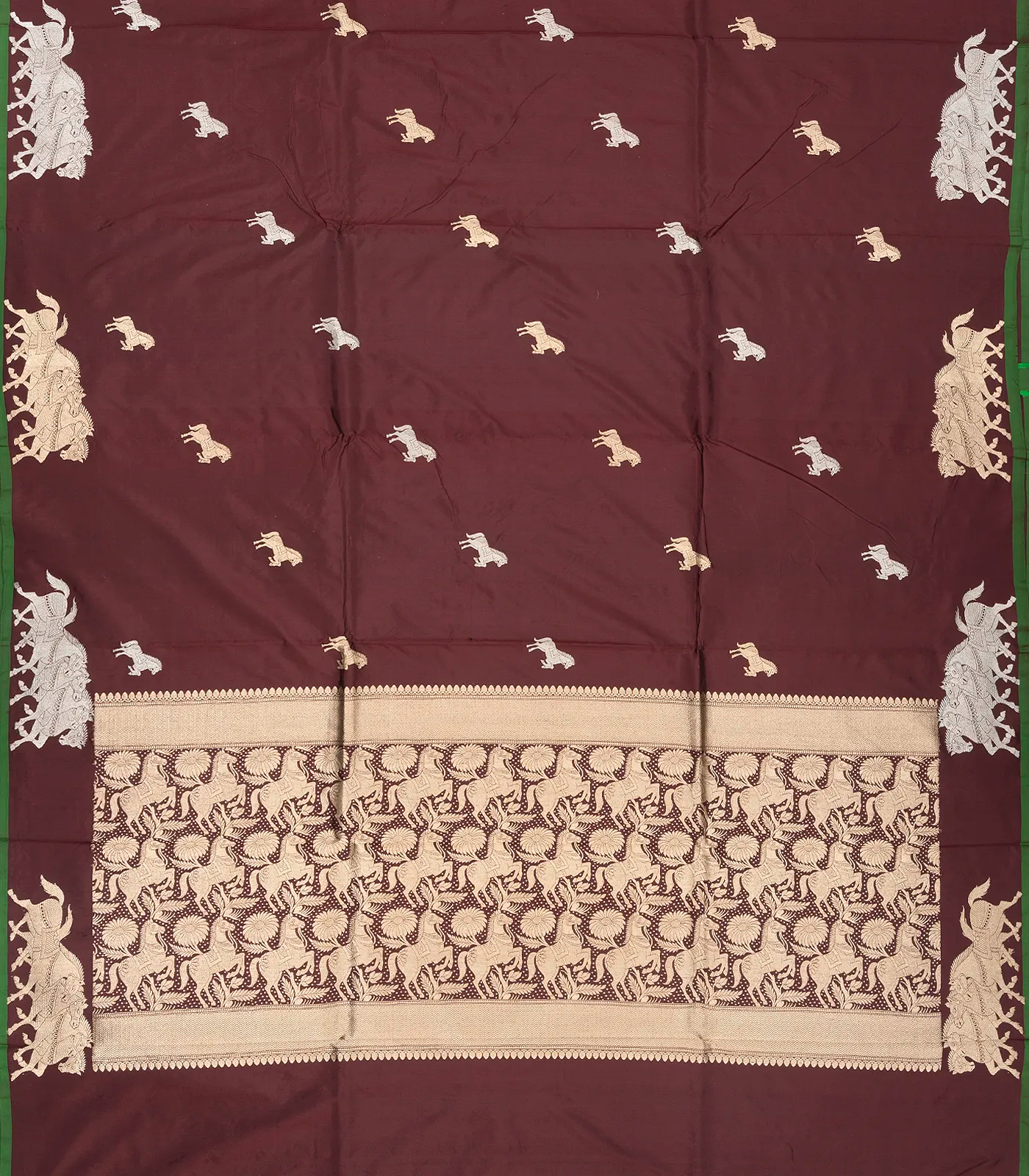 Brown Handloom Banarasi Silk Saree With Horse Buttas