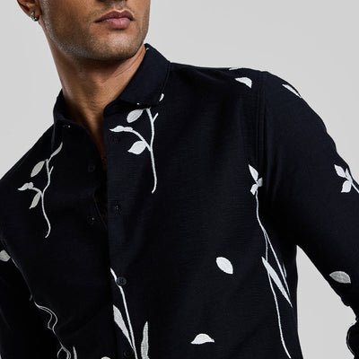 Black Floral Embroidered Shirt